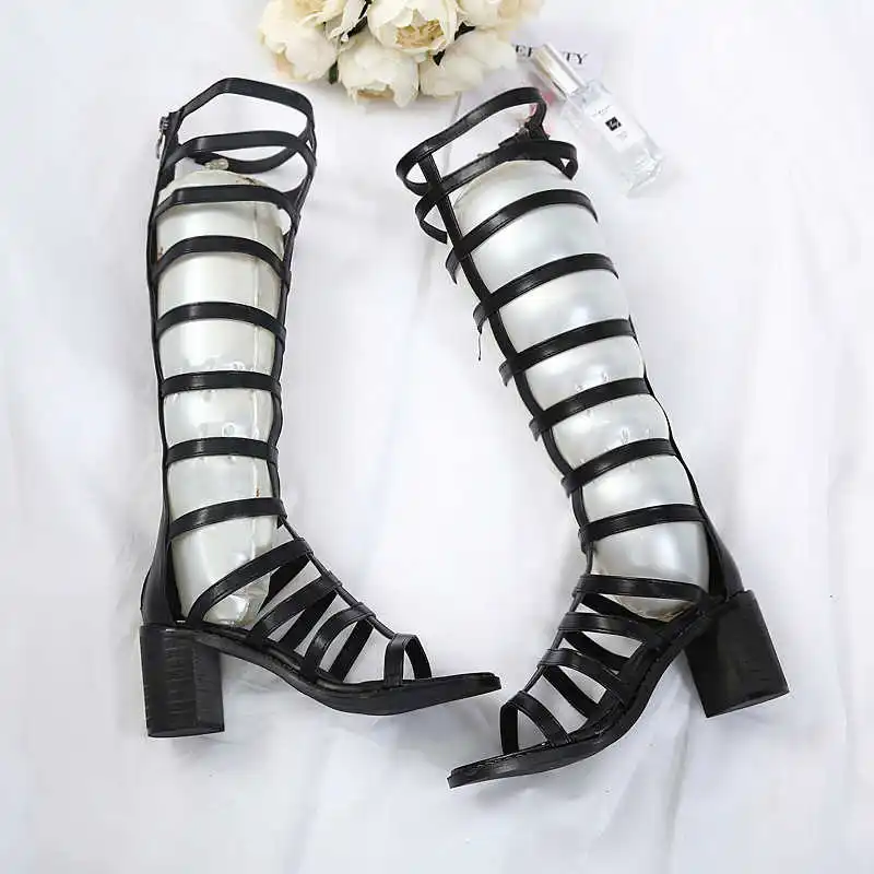 

Summer 2021 New Roman sandals thick heel hollow sandals women's high heel sandals