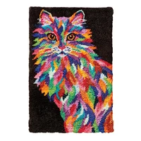 Latch Hook Rug Kit for Adults Colorful Cat Pattern Printed Canvas DIY Rug Crochet Yarn Kits, Embroidery Decoration Gift for Kids