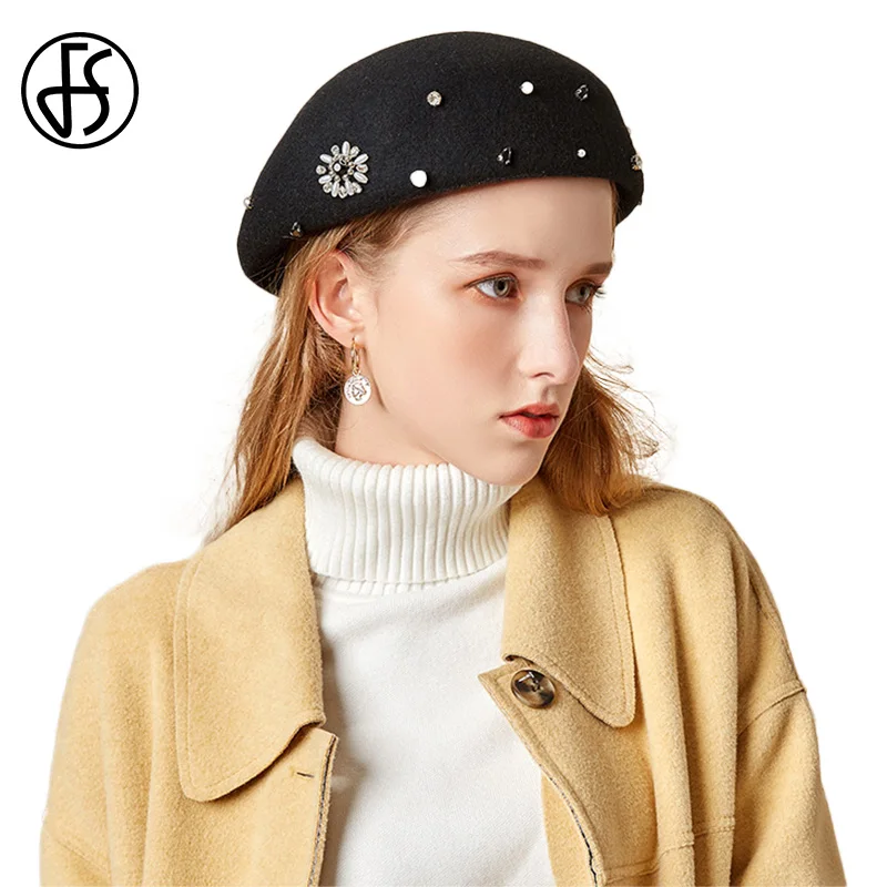 Женский винтажный шерстяной берет FS шляпка котелок с Круглым Верхом и цветочным