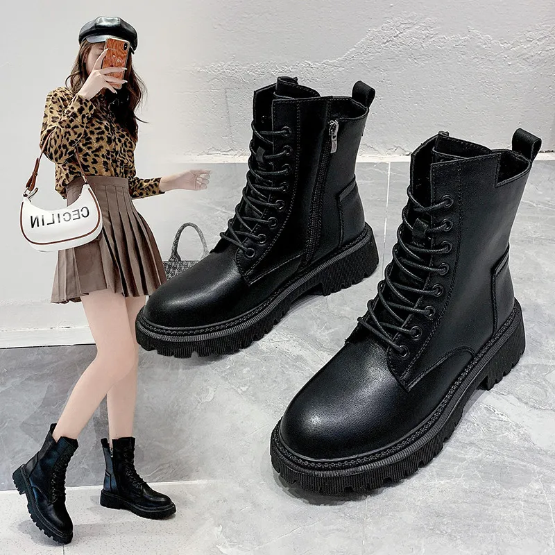 

Autumn Boots Women's Shoes Women's Shoes Fashionable Round Leather Ankle Boots 2021 Winter Stretch Black Boots Comfortable Boots