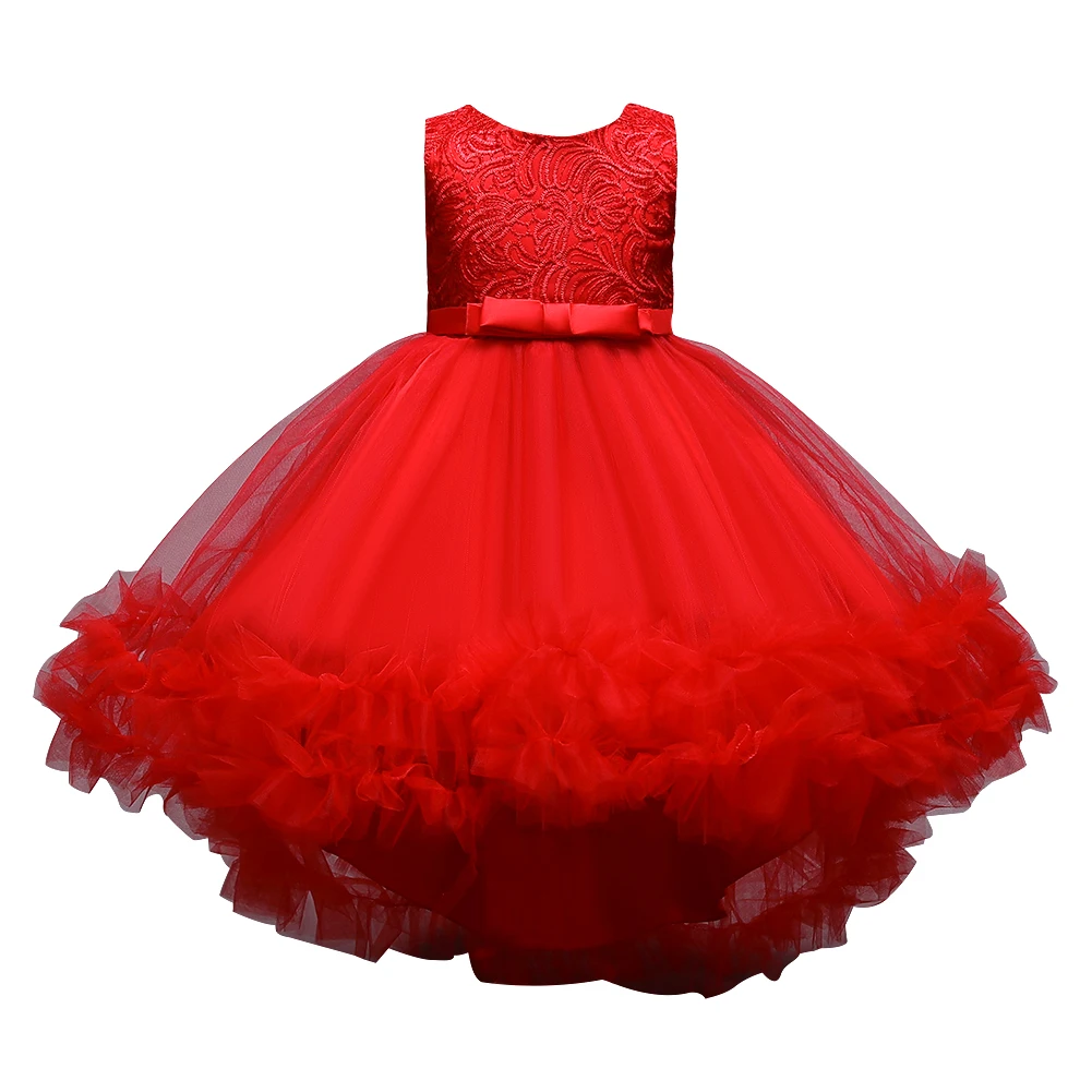 

Children Ball Gown Evening Dress Mesh Bow TV Little Host Girls Princess Wedding Tailing Skirts Kids Christmas Clothes Gift