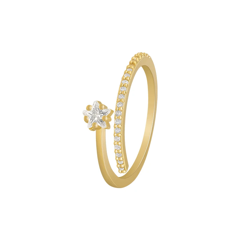 

Minimalist Exquisite Zircon Gold Star Opening Rings For Woman Fashion Korean Jewelry Luxury Wedding Party Unusual Girls Rings