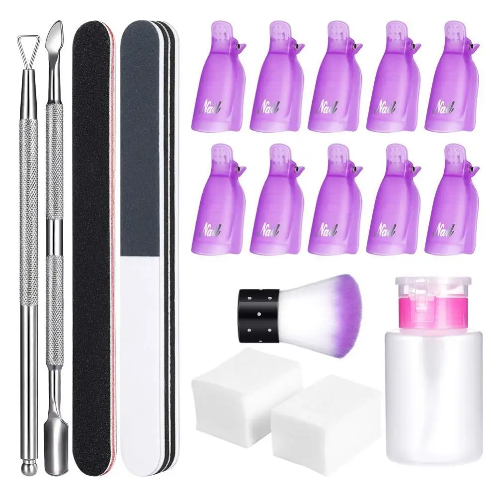 

1Set Nail Gel Polish Removal Pad Remover Clip Brush Cuticle Pusher File Tool Kit