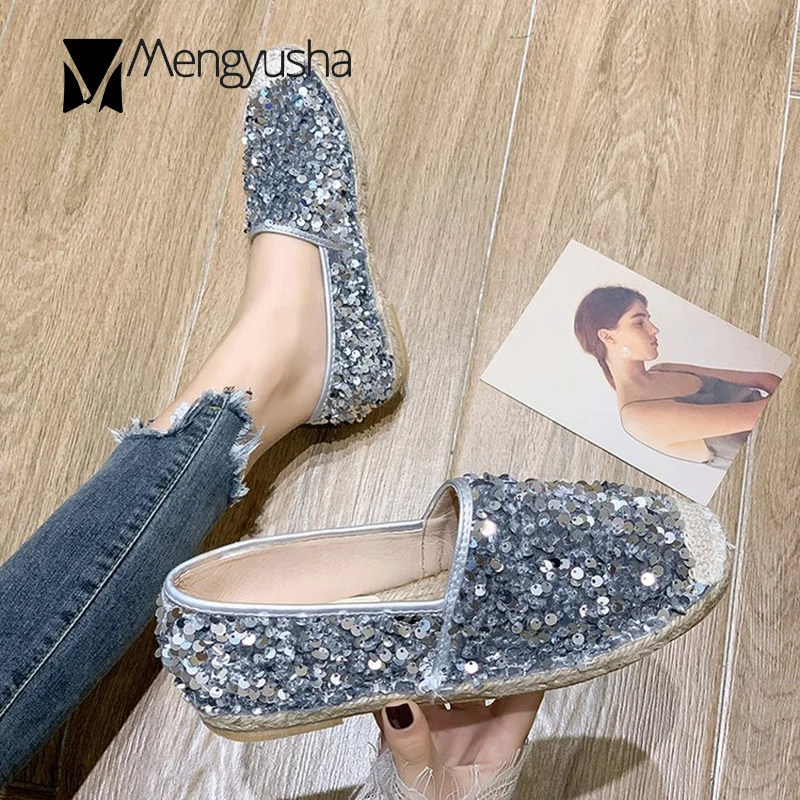 Разноцветные блестящие вязаные туфли для рыбалки из конопли женские слипоны