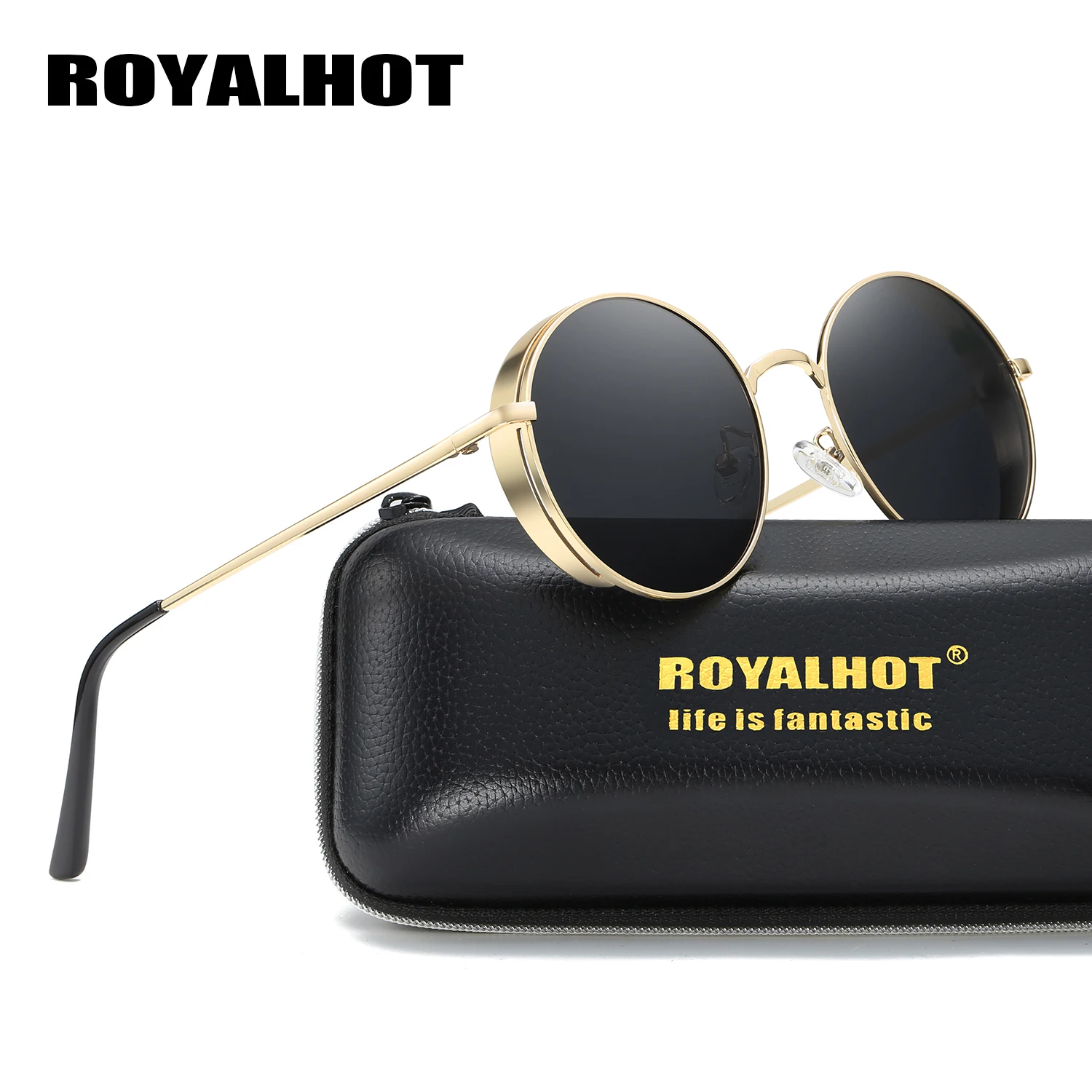 Мужские и женские солнцезащитные очки RoyalHot поляризационные в круглой оправе из