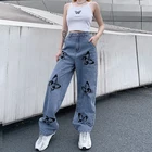 Женские прямые брюки-бабочки Y2K с принтом бабочки, повседневные свободные джинсовые брюки с высокой талией и широкими штанинами, уличная одежда для E-Girl 90-х