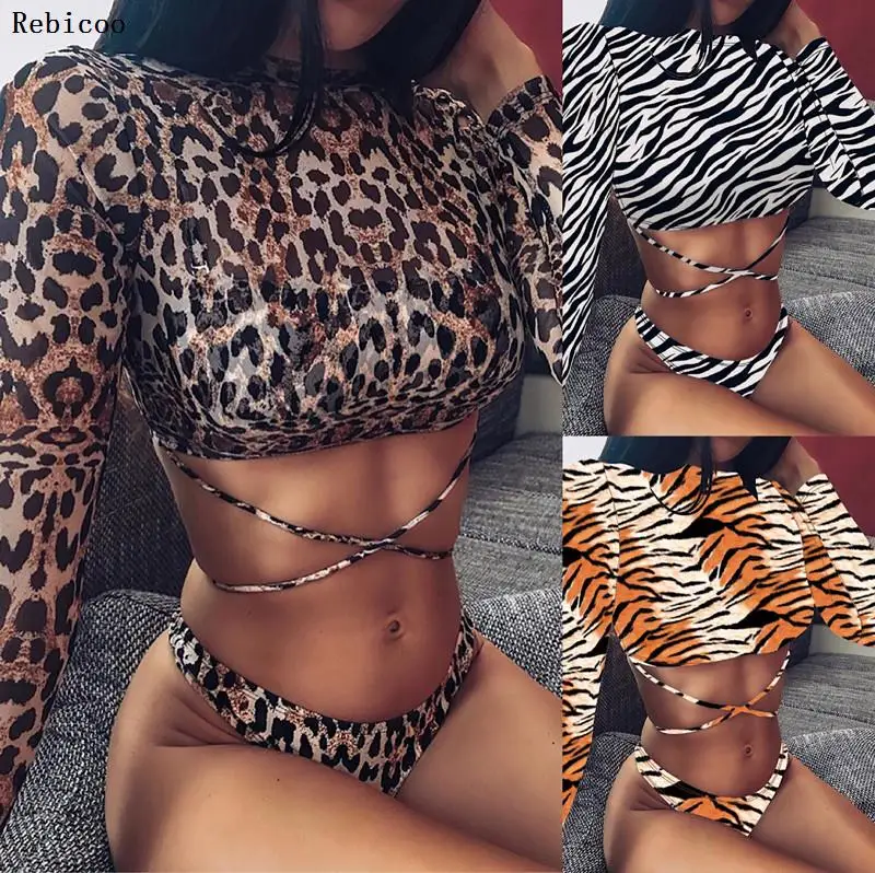 Женское Бразильское бикини из 3 предметов с леопардовым принтом купальник