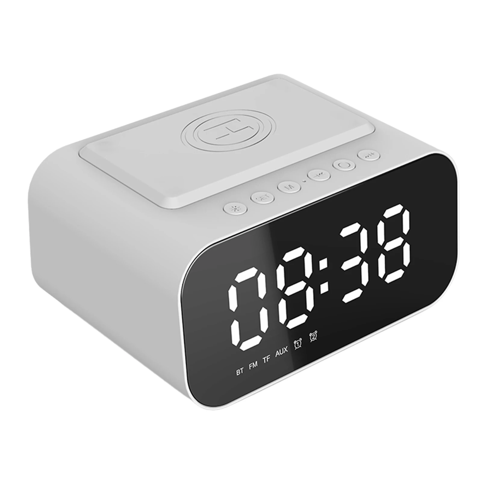 

Беспроводной Bluetooth динамик со встроенным микрофоном высокой четкости 10 Вт быстрая Беспроводная зарядка цифровой будильник зарядное устрой...