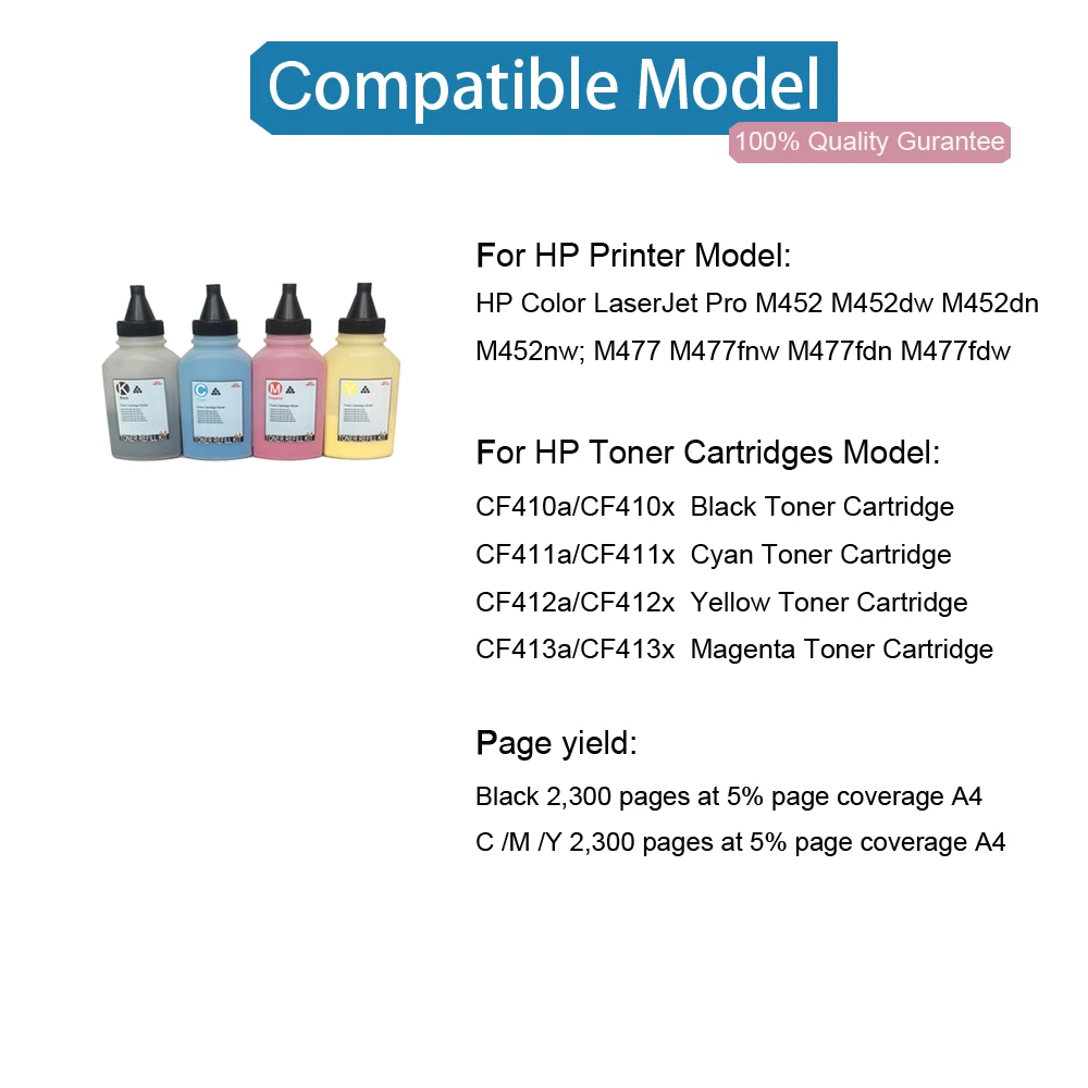 Misee Заправка тонер совместимый для hp 410a 410x CF410a CF410x Laserjet M452 M452dn M452nw M452dw M477 M477fnw M477fdw