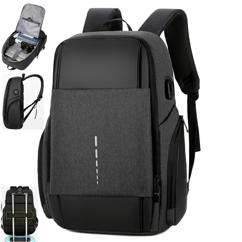 Модный черный рюкзак для мужчин с USB-портом наушников школьный портфель
