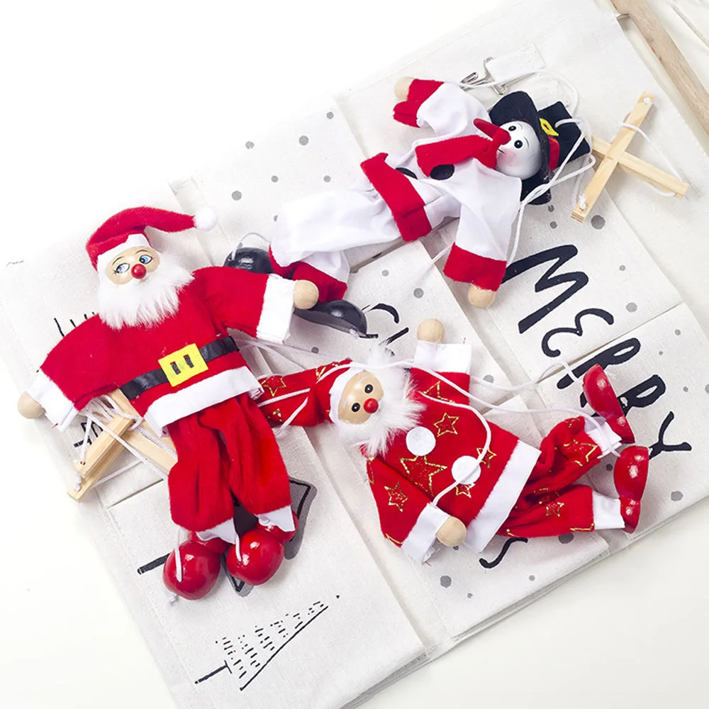 Kids Funny Cartoon Wooden Santa Snowman Pull String Puppet Wood Christmas Clown Marionette Joint Activity Doll Xmas Gifts Toy | Игрушки и
