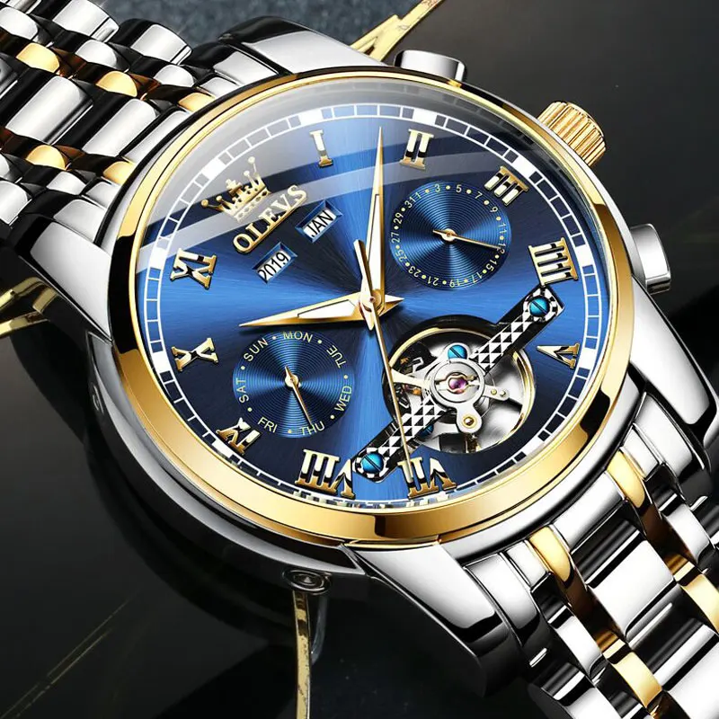 OLEVS светящиеся многофункциональные полнофункциональные механические часы