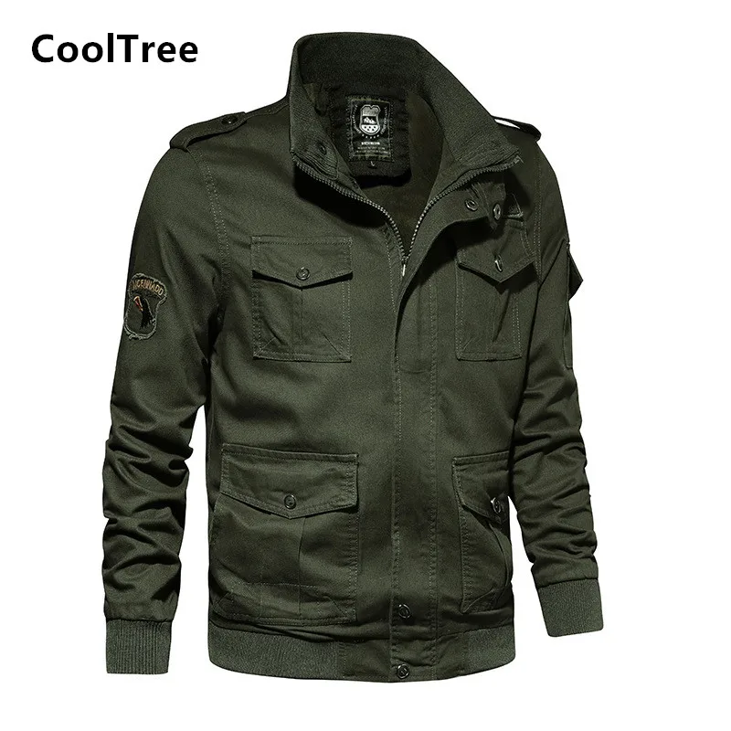 

CoolTree Men Military Jackets Autumn Winter Windproof Multi-pocket Cotton Coats Male Solid color Fit Outerwear Plus Size M-6XL
