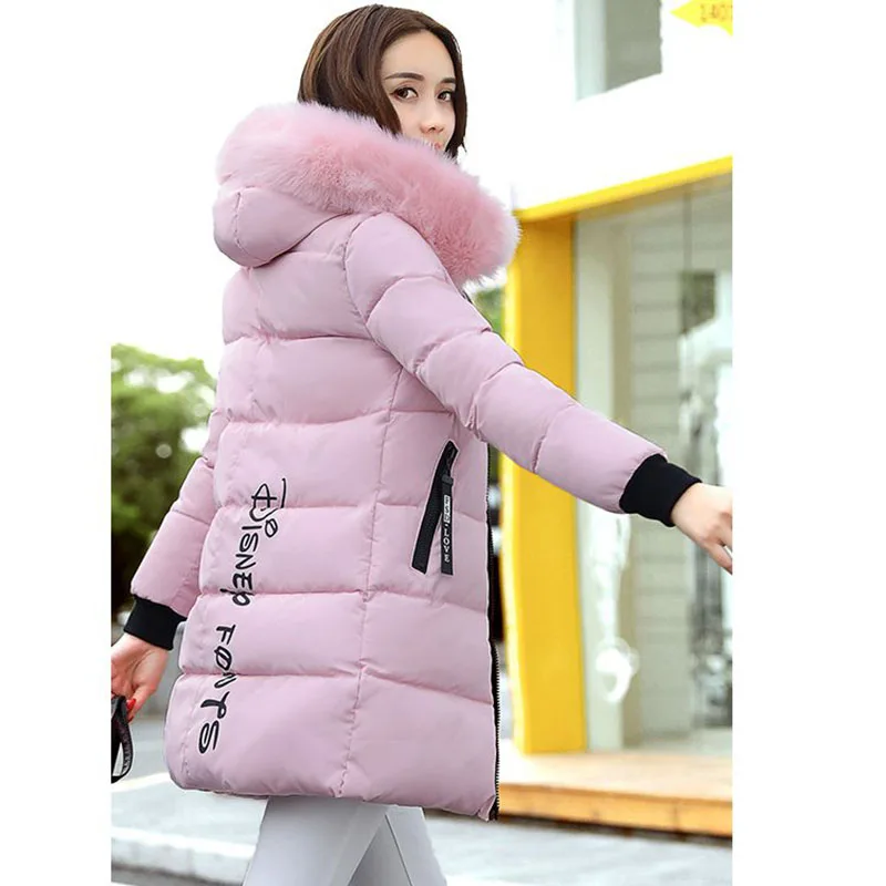 Women Winter Hooded Mid-long Jacket New Fashion Fur collar Thickening Warm Cotton Coat Casual Slim Female Parkas NZYD261A