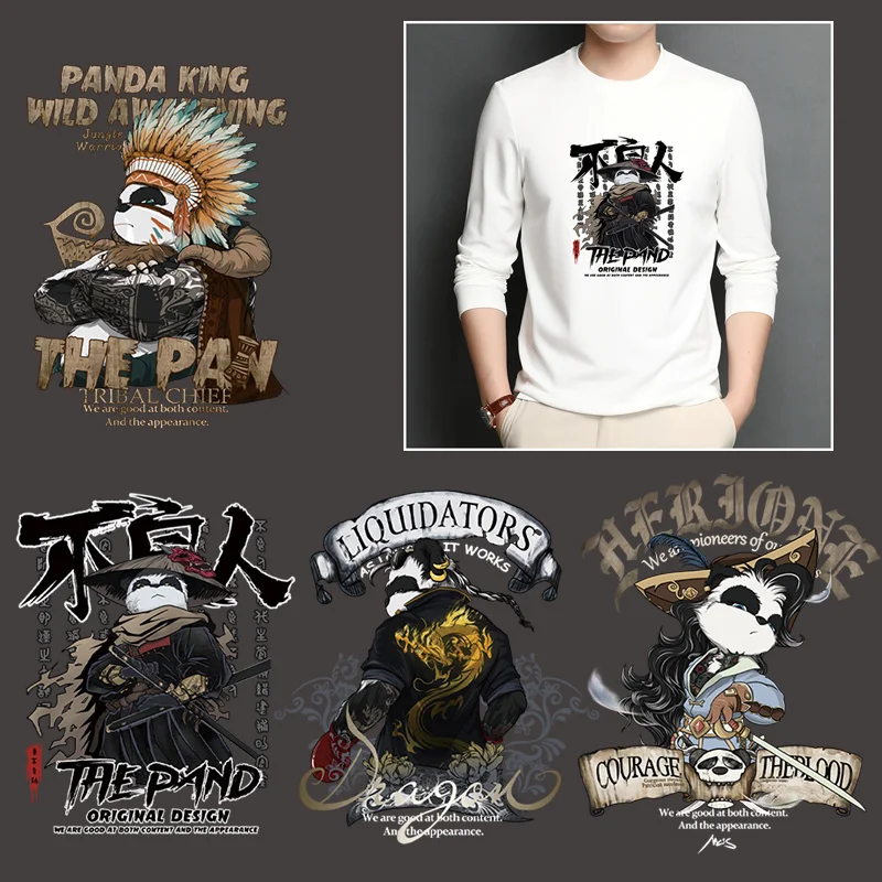 

Popular Anime Panda Heat Transfer Set Iron on Transfer Patch for T-shirts Boy Kids Clothing DIY Thermo Stickers on Clothes