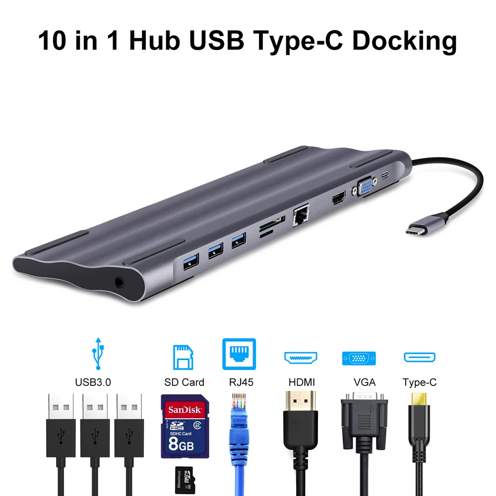 TYPE C концентратор USB 3 0 10 в 1 док станция с HDMI RJ45 TF SD слот для карты доставка питания