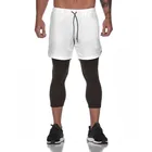 2in1, двухслойные шорты для бега, мужские Компрессионные шорты, белые, черные шорты, спортивные, безопасные, с карманами, для фитнеса, длинные штаны для бега, для тренировок