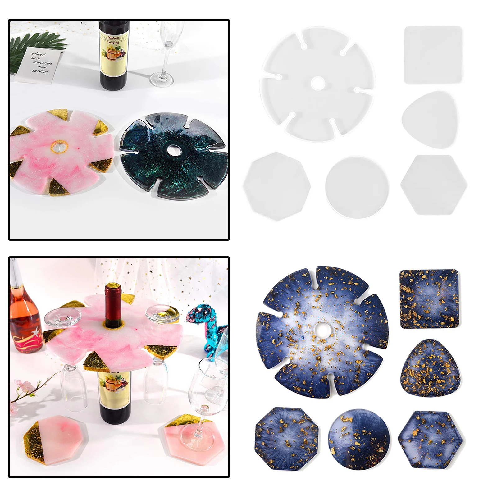 

6x Silicone Craft Wine Glass Holder Mold DIY Coaster Mould Coasters Moulds
