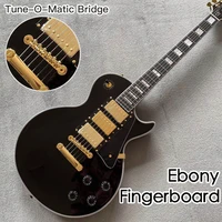 custom shop black color electric guitar high quality 3 pickups ebony fingerboard mahogany body
