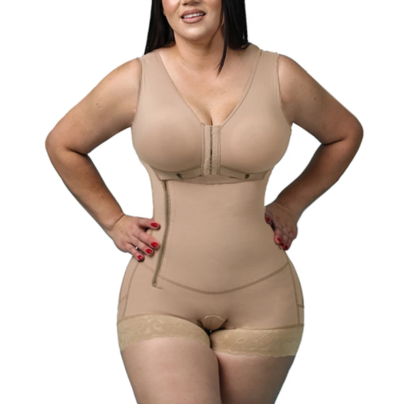 Faja Colombiana Mujer High Compression Skims Girdle With Sleeveless Bra Slimming Bodysuit With Zipper Waist Trainer Body Shaper