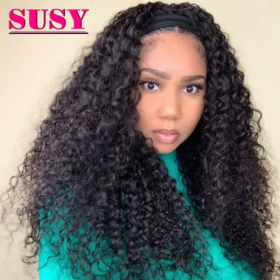 

Kinky Curly Silk Headband Wig Human Hair Wigs for Black Women Brazilian Half Wigs Glueless Scarf Head Band Wig headbandwig