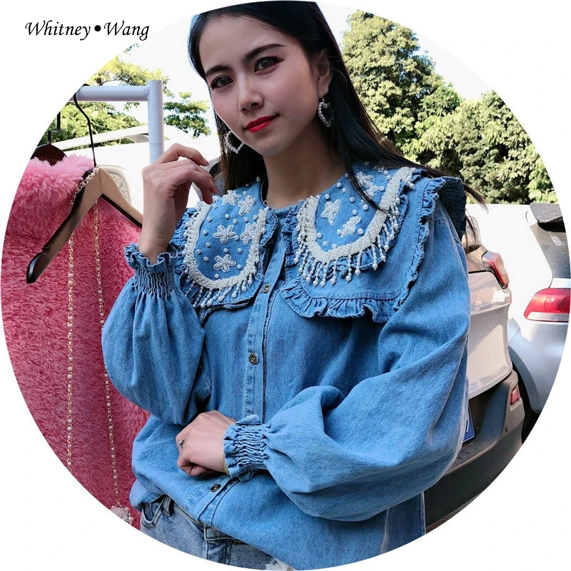 WHITNEY WANG блузки весна 2020 модная уличная одежда ручная работа жемчуг бисер кисточка
