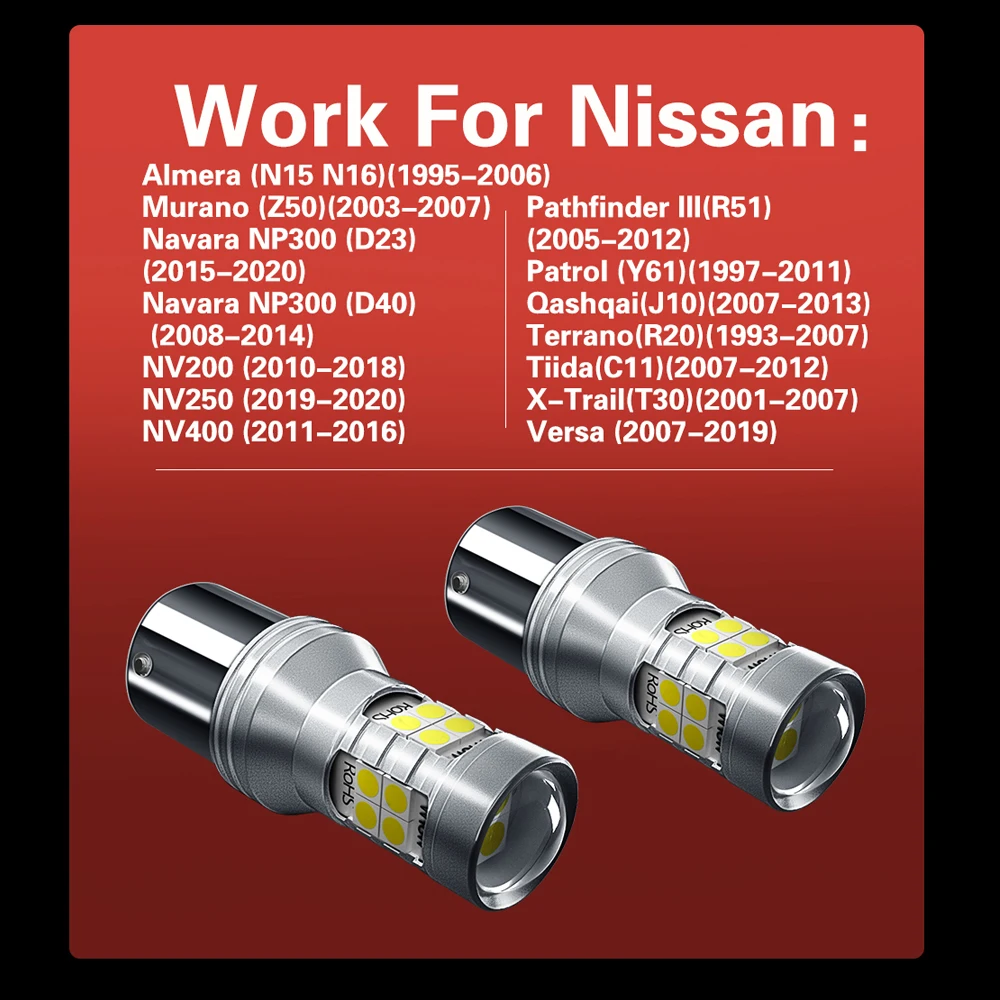 Светодиодный фонарь заднего хода P21W BA15S Canbus для Nissan Versa X-Trail T30 Tiida Terrano Qashqai J10 2 шт. |