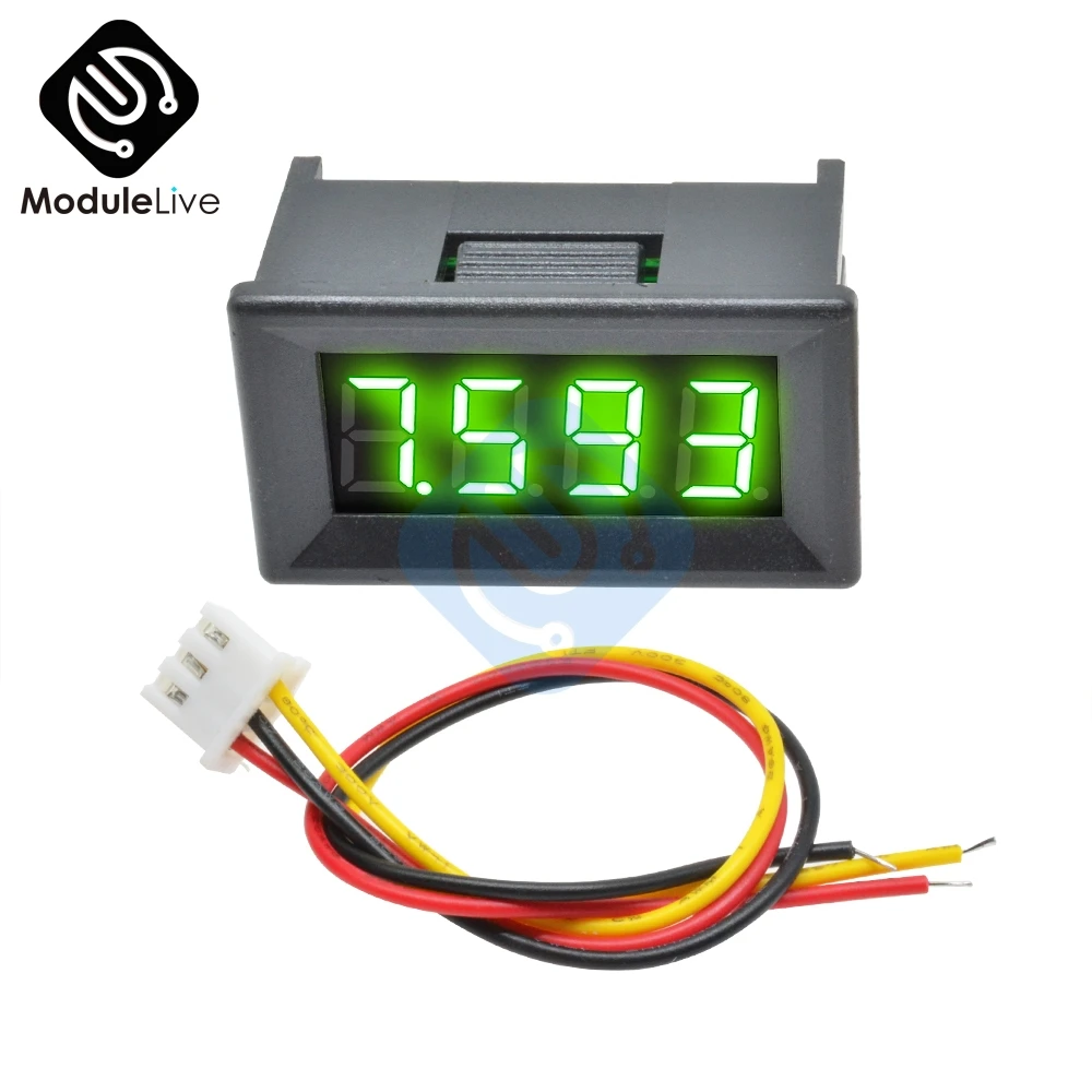 Green with Case 0.36 inch 0.36'' Mini Digital Voltmeter Volt Voltage Meter LED Panel Electric Voltage Tester 3 Wires 12V 24V 48V DC 0-100V 4 Bit - Цвет: Green with Case