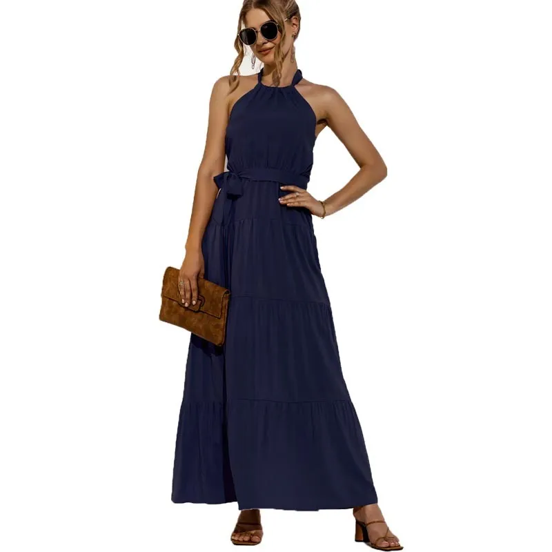 

Spring Summer Off Shoulder Maxi Dress Women 2021 Solid Casual Sleeveless Halter Backless Long Wrap Dress Vestidos
