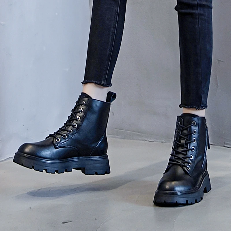 

FEDONAS Genuine Leather Women Ankle Boots Autumn Winter Thick Heels Casual Shoes Woman Fashion Zipper Motorcycle Boots Popular