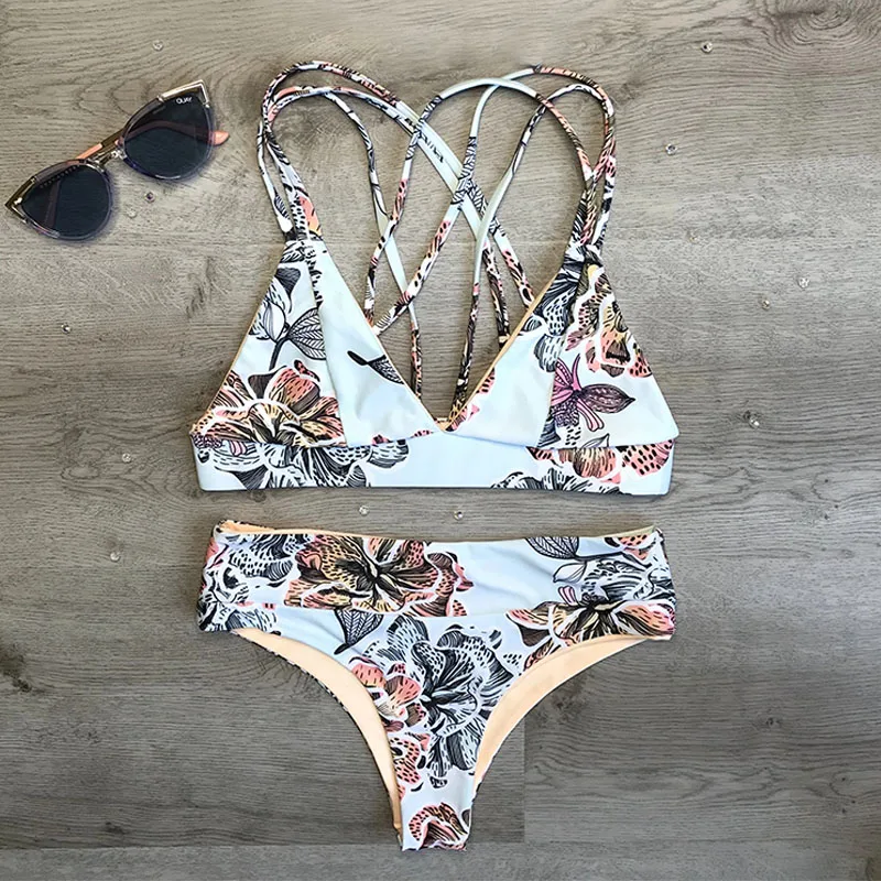 Sexy Floral Prints Bikinis Women Swimsuit Top Bow Design Bathing Suits Beach Wear Brazilian Bikini Set Biquini Female |