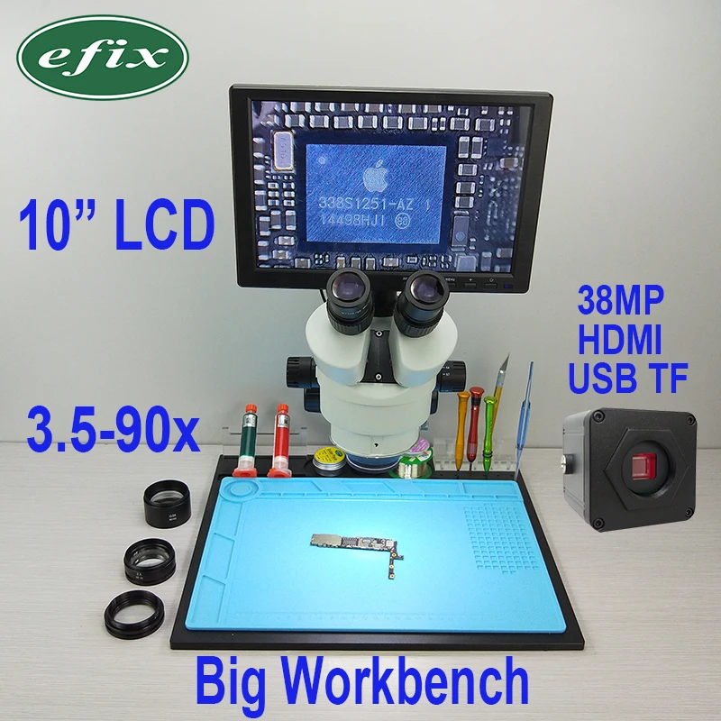 Микроскоп efix 3 5 90X микроскоп с креплением C HDMI USB Тринокулярный зум ЖК стойка для