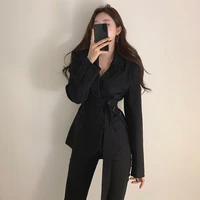 loose belt belt long sleeved elegant office two button temperament suit jacket 2021 spring female fashion suit collar slim top