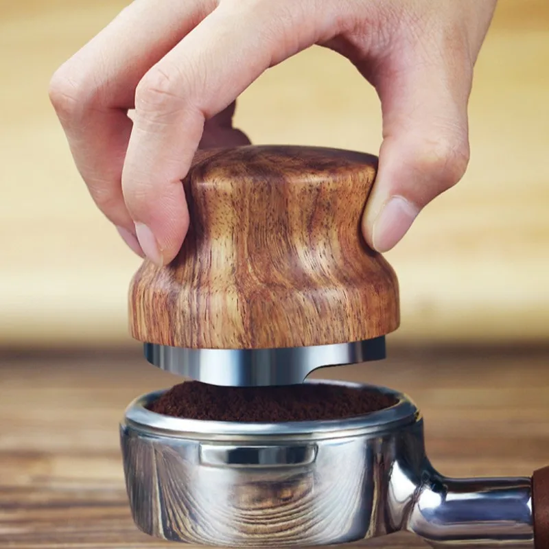 

51/58mm Stainless Steel Coffee Tampers Pear Flower Wood Cloth Powder Machine Espresso Coffee Powder Hammer Kitchen Coffeeware