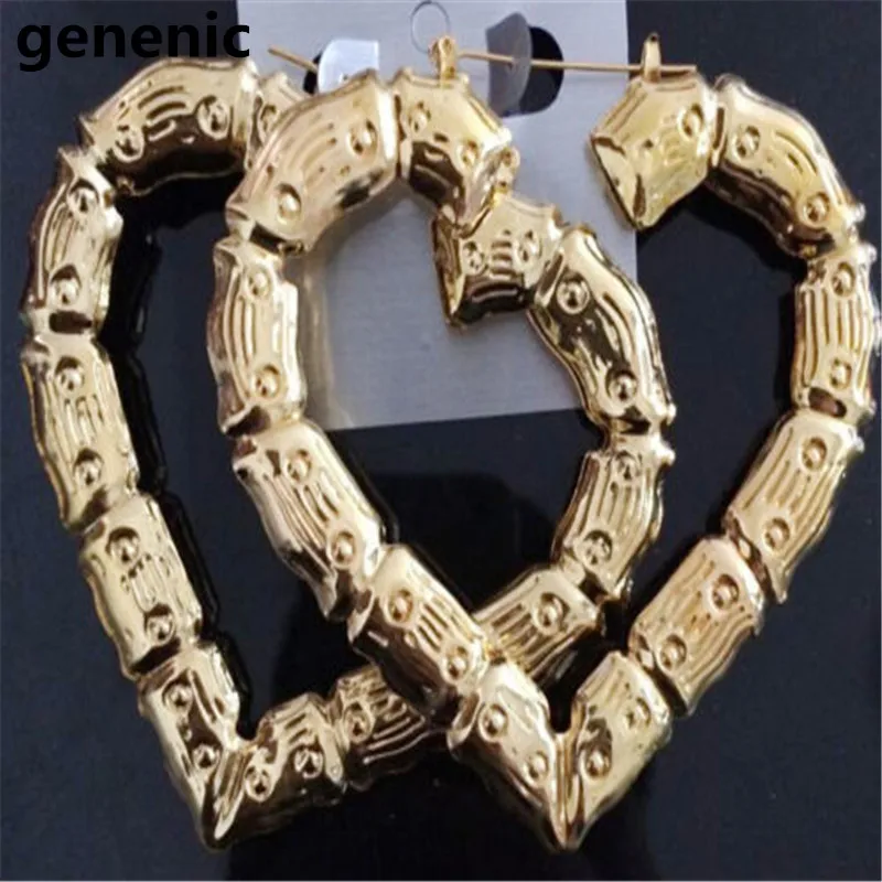 

Acrylic Popular Punk Gold Tone Bamboo Big Hoop Circle Earring heart Oorbellen Orecchini Hiphop Womens Jewellery 9cm