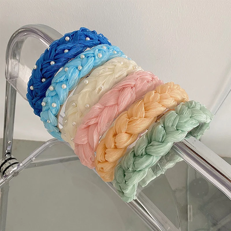 

Knot Pearls Headbands For Women Girls Handmade Wide Solid Fabric Twist Headband Bezel Hair Hoop Hair Accessories