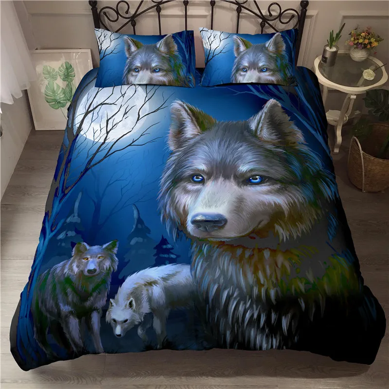 

Bohemia style HD Digital Print Wolf Bedding Sets Duvet Cover+ Pillowcase 2/3pcs Queen King bed set US/AU/EU size