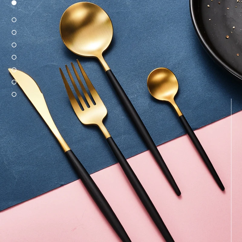 

4Pcs Gold Dinnerware Set 304 Stainless Steel Knife Fork Spoon Cutlery Set Kitchen Tableware Set Flatware Set
