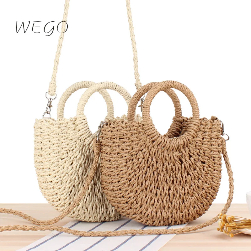

Bohemia Handmade Half-Round Rattan Woven Straw Bag Summer Women Messenger Crossbody Bags Girls Small Beach Handbag 2021