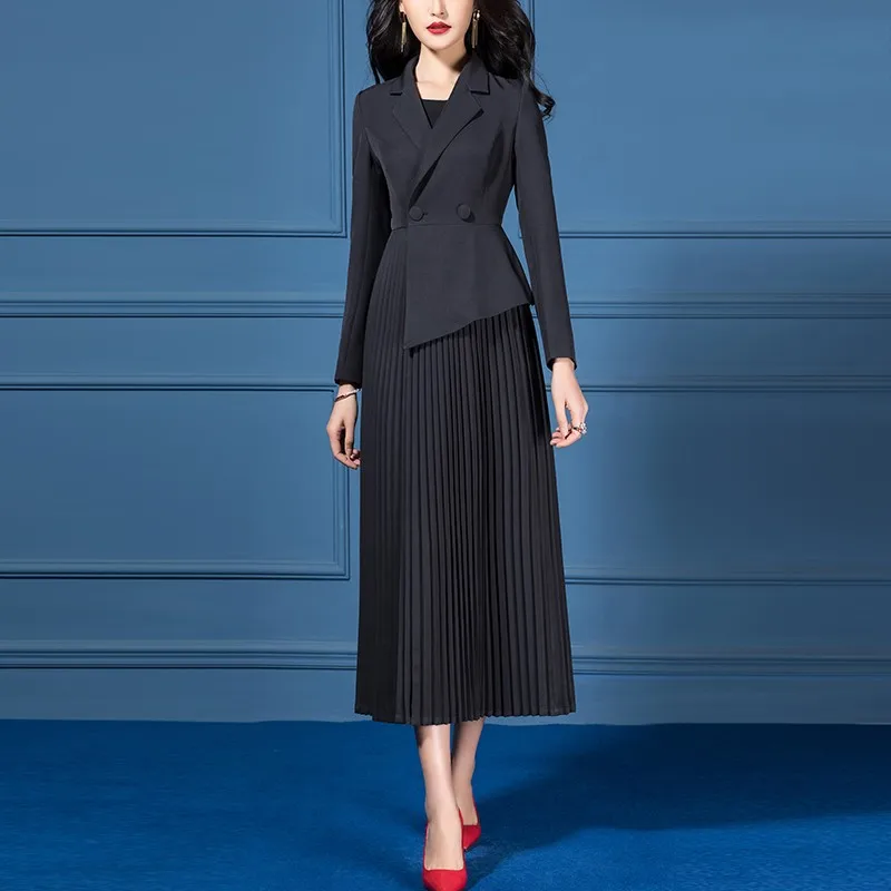 

High Quality Windbreaker High Waist Pleated Trench Coat For Women Black Overcoat Splicing Casaco Feminino Chaquetas Mujer