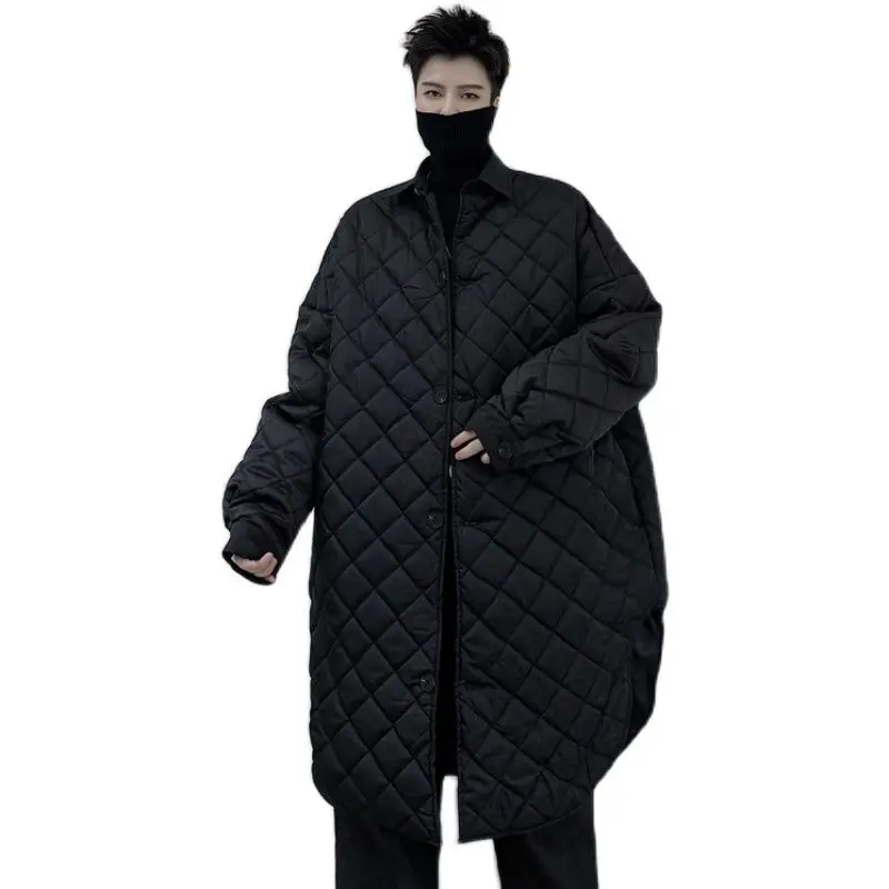 

IEFB lightweight turn down collar black cotton padded men's single breasted long sleeve oversize mid length witner coat 9Y4417