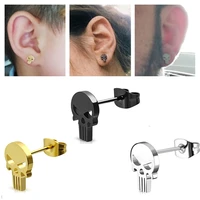 new arrival hip hop hollo skull earrings stainless steel body piercing jewelry unique punisher skull earrings stud