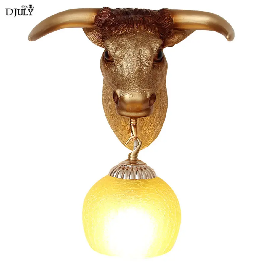 Американская винтажная настенная лампа в форме быка из смолы для виллы