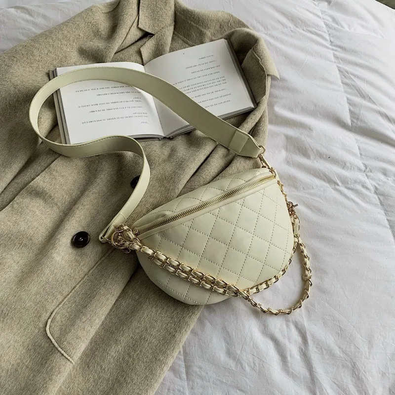 

Chain Waist Bag Women Leather Belt Bags Female Fanny Pack High-quality Zipper Chest pack Luxury Brand Banana Bag Phone pocket