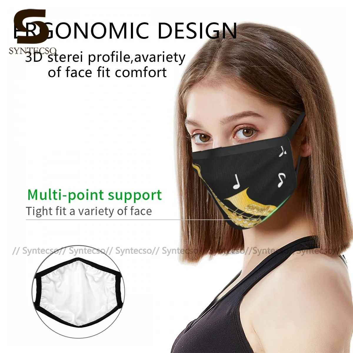 

Tenor Saxophone Face Mask Uniques Sublimation Cute Unisex Polyester Facial Mouth Mask