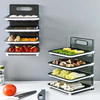 portable kitchen food preparation tray folding plastic food storage rack with 4 plates wall mounted organizer shelf space saver