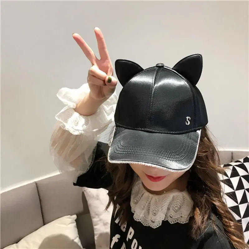 Модная женская Регулируемая однотонная Кепка с кошачьими ушками милая кепка со
