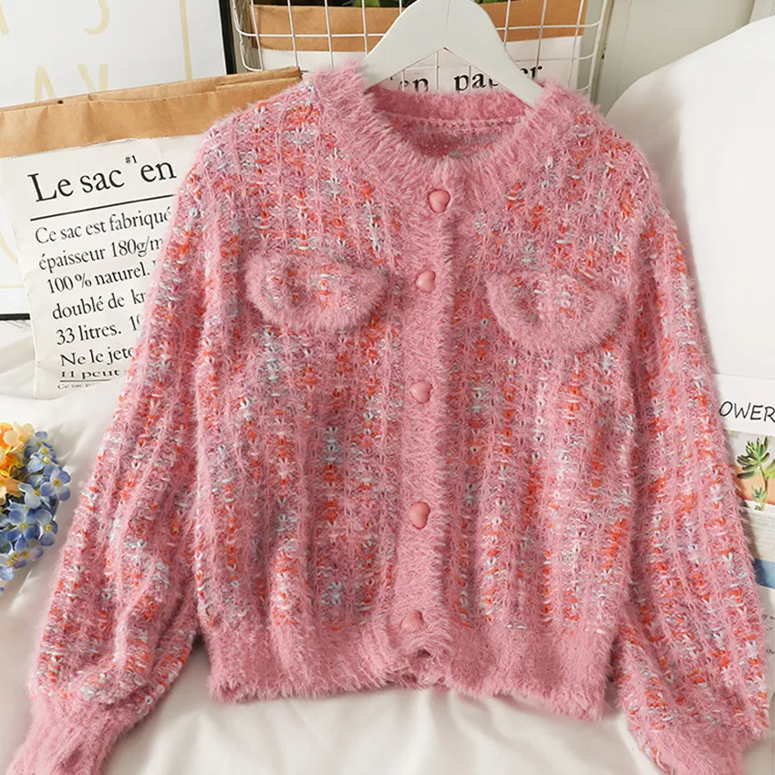 Korean Fashion Winter Warm Mohair Sweater Cardigan Women Short Coat Knitted Mujer Designer Brand Pull Femme |