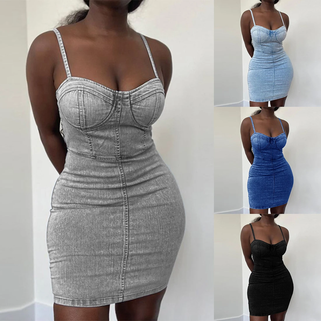 

NIBESSER Sexy Women Denim Dress For Streetwear Patchwork Sleeveless Backless Solid Lady Summer Bodycon Strapless Mini Dress