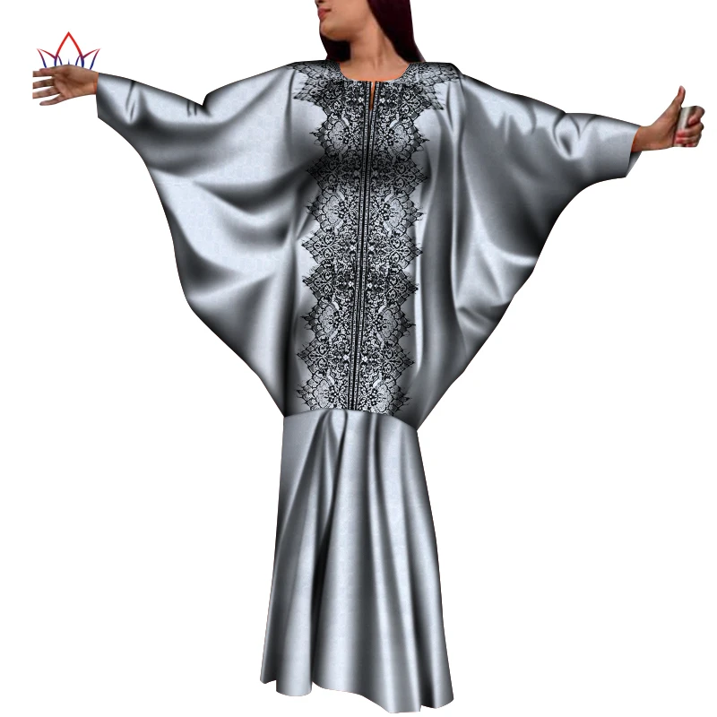 BRW Maxi Dress for African Bazin Riche O-Neck Bat sleeve Print Wax Long Dresses Plus Size 6XL Fashion Africa Clothing WY8040
